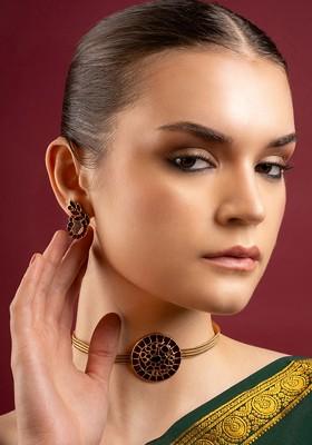 Gold Plated Artificial Stones Studded Jewellery Set