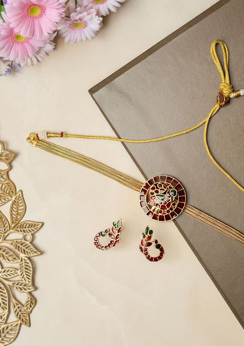 Gold Plated Artificial Stones Studded Jewellery Set