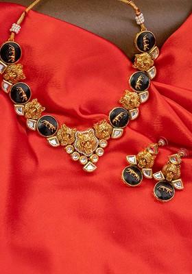 Gold Plated Kundan Stone Studded Jewellery Set