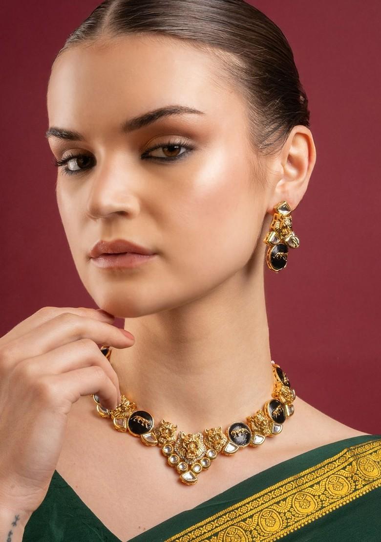Gold Plated Kundan Stone Studded Jewellery Set
