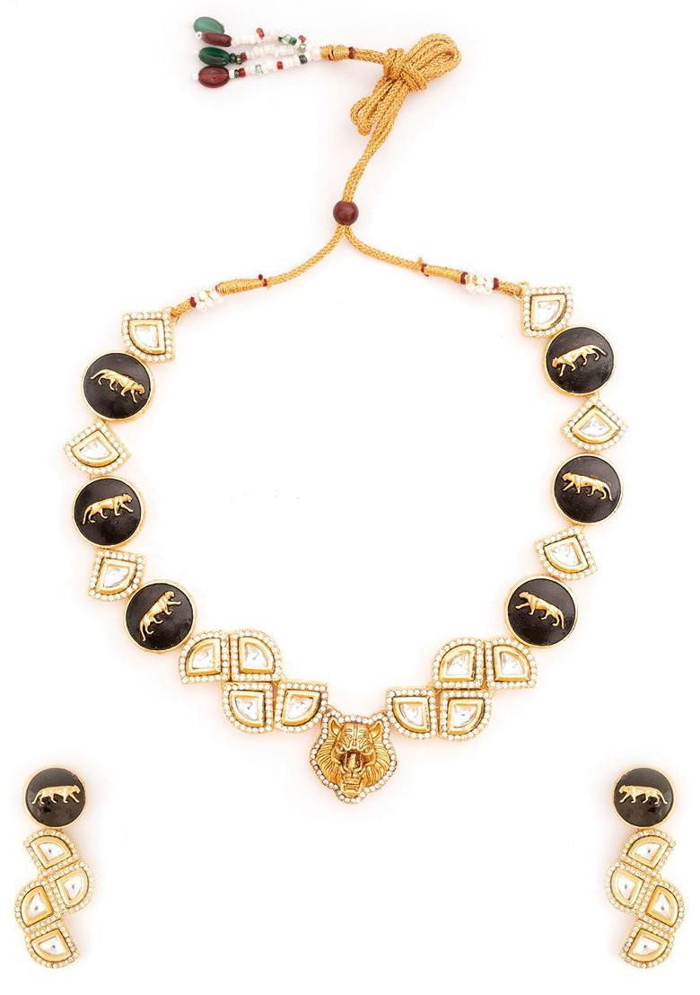 Gold Plated Kundan Stone Studded Jewellery Set