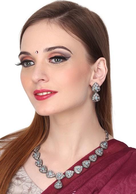 Silver Plated Stone Studded Jewellery Set