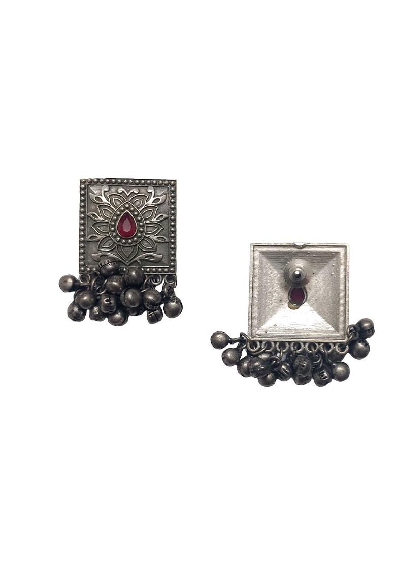 Oxidised Silver Plated Ad Studded Jewellery Set