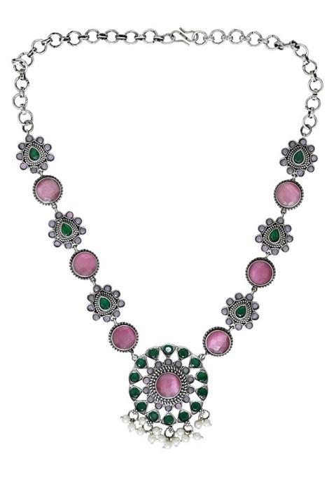 Silver Plated American Diamond Studded Jewellery Set