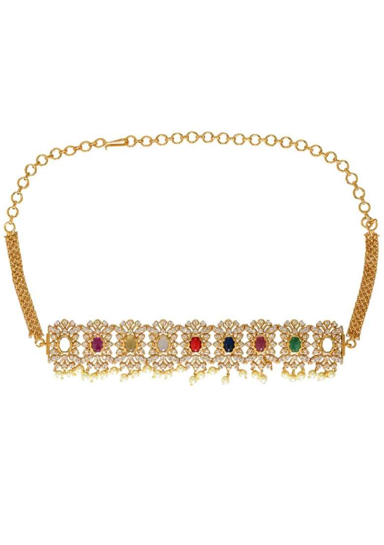 Gold Plated Ad Studded And Beaded Jewellery Set - Indya