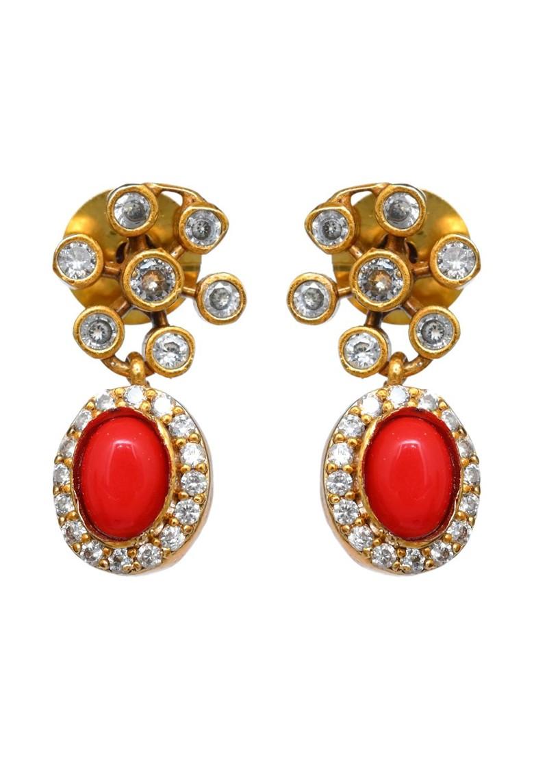 Gold Plated American Diamond Studded And Beaded Jewellery Set