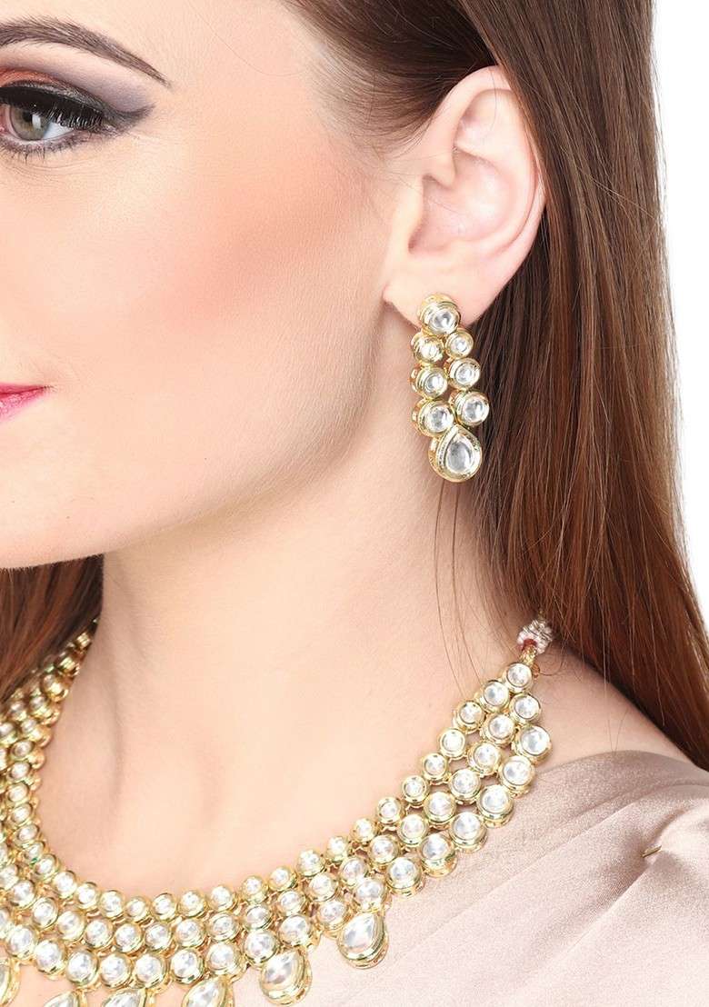 Gold Plated Kundan Stone Studded Jewellery Set - Indya
