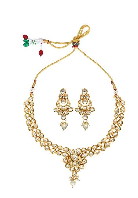 Gold Plated Kundan Studded And Beaded Jewellery Set