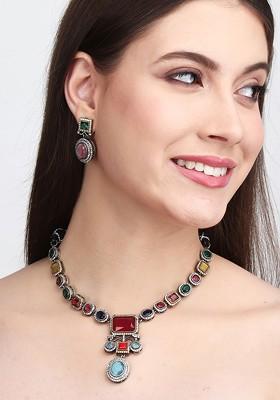 Gold Plated Cz Studded Necklace And Earrings