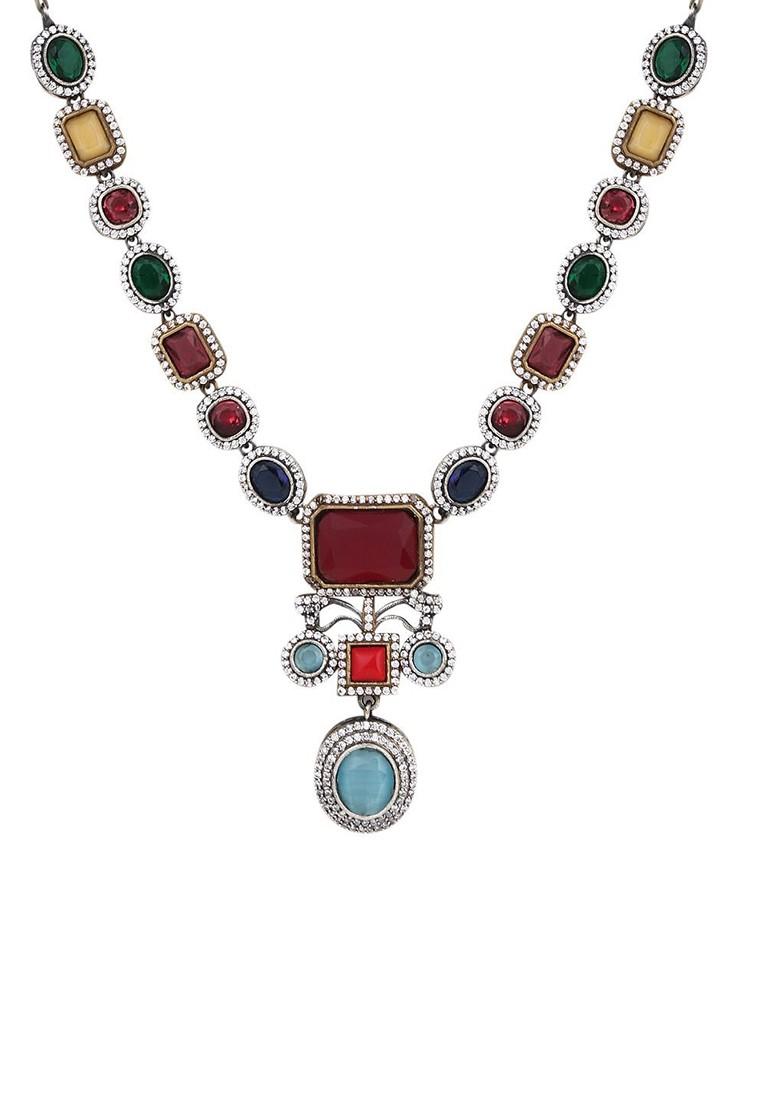 Gold Plated Cz Studded Necklace And Earrings