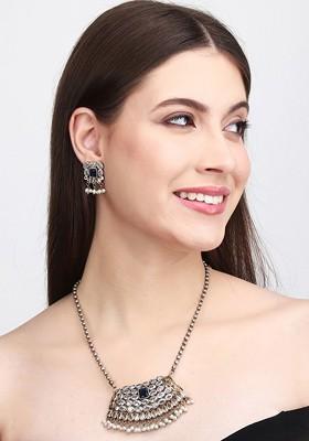 Gold Plated Ad Stones Studded Necklace And Earrings