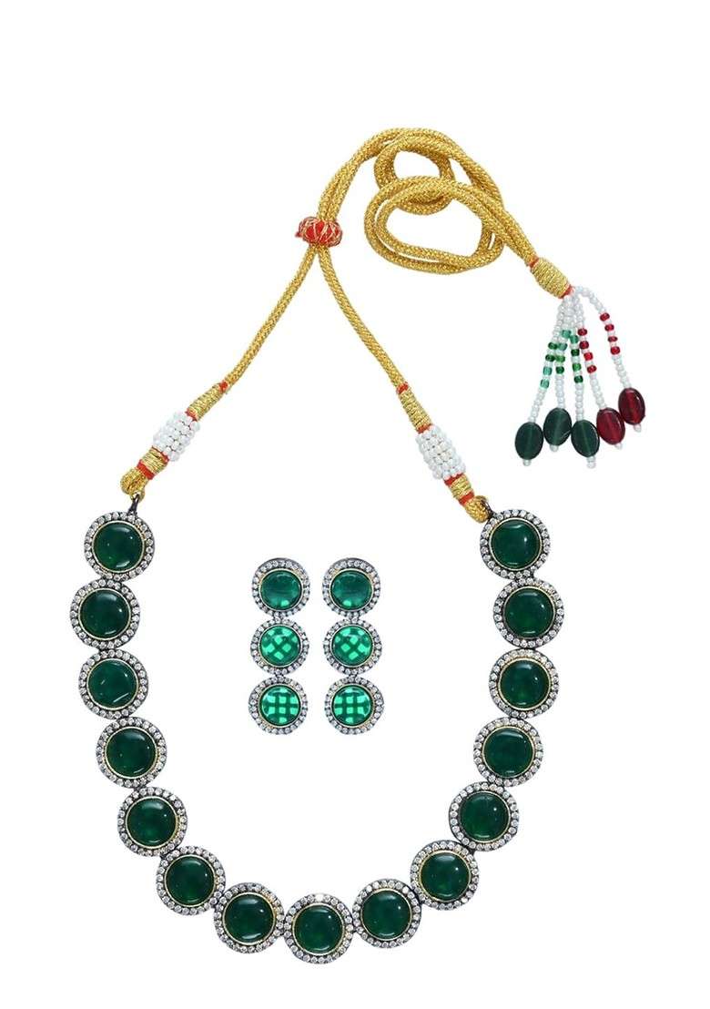 Gold Plated Stone Studded Jewellery Set - Indya