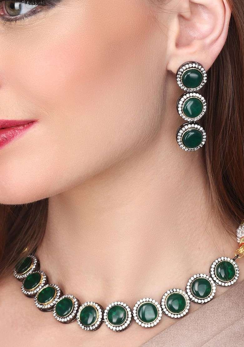 Gold Plated Stone Studded Jewellery Set - Indya