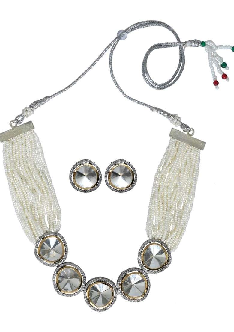 Gold Plated Stone Studded Jewellery Set - Indya