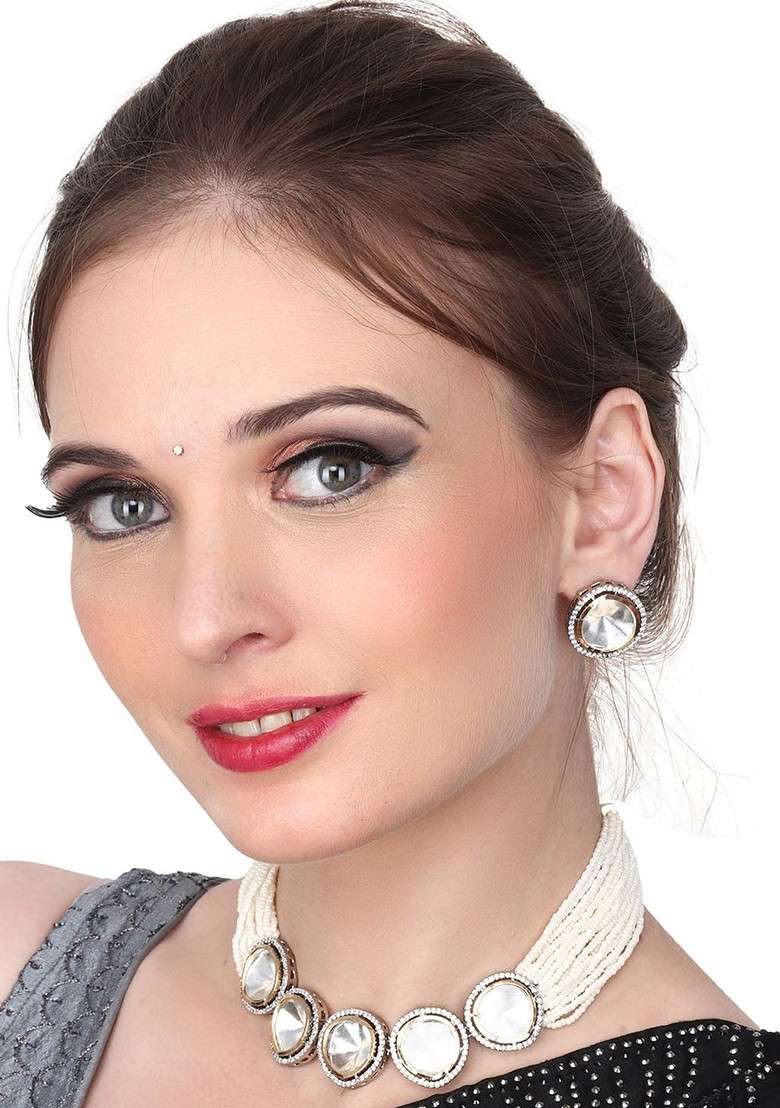 Gold Plated Stone Studded Jewellery Set - Indya