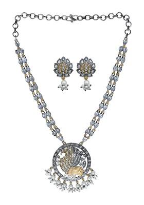 Silver Plated Cz Studded Oxidised Jewellery Set