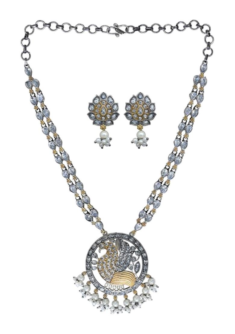 Silver Plated Cz Studded Oxidised Jewellery Set