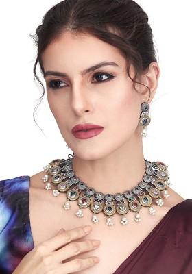 Gold Plated Ad And Camp Stone Studded Jewellery Set