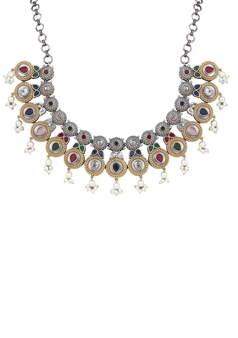 Gold Plated Ad And Camp Stone Studded Jewellery Set