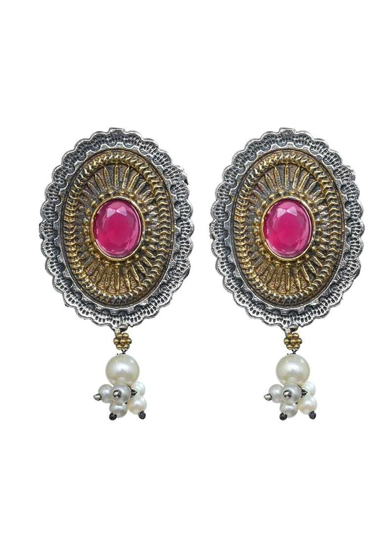 Gold And Silver Plated American Diamond Studded Jewellery Set - Indya