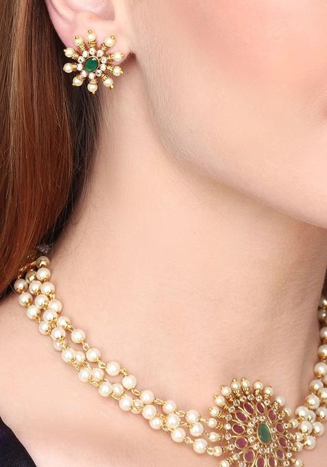 Gold Plated American Diamond Studded Jewellery Set