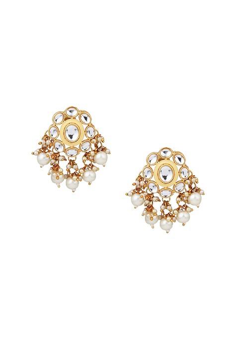 Gold Plated Kundan Studded And Beaded Meenakari Jewellery Set