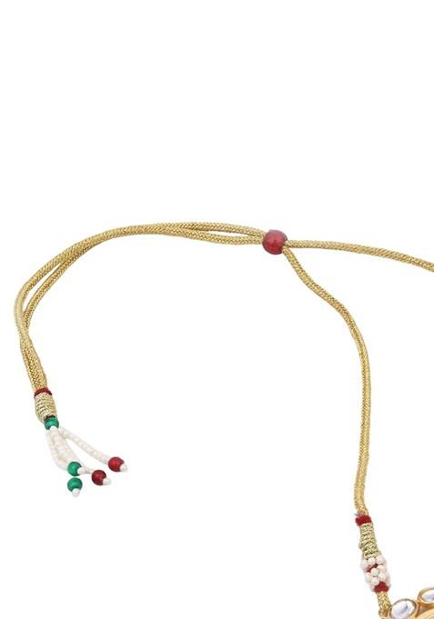 Gold Plated Kundan Studded And Beaded Meenakari Jewellery Set