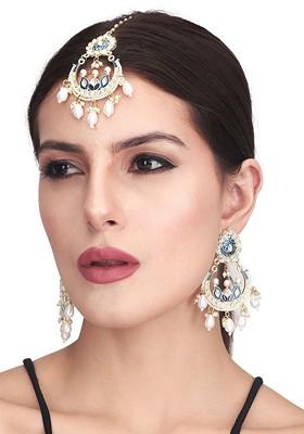 Gold Plated Kundan Studded And Beaded Jewellery Set - Indya