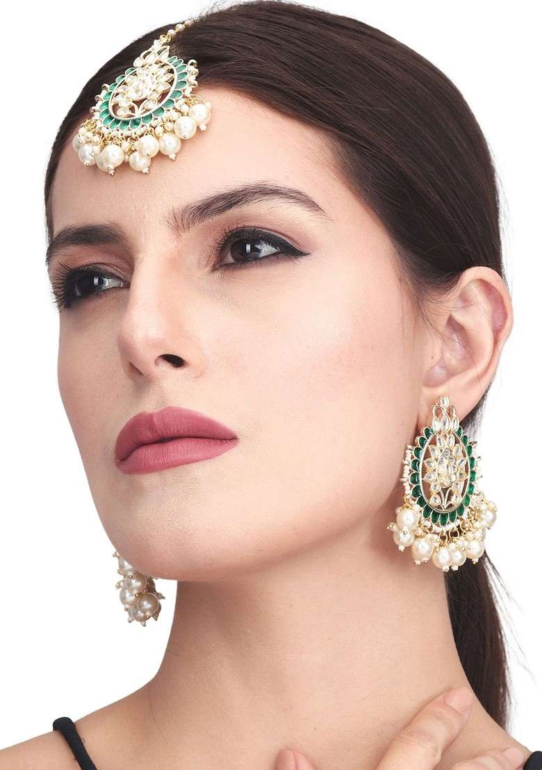 Gold Plated Kundan And Beaded Jewellery Set - Indya