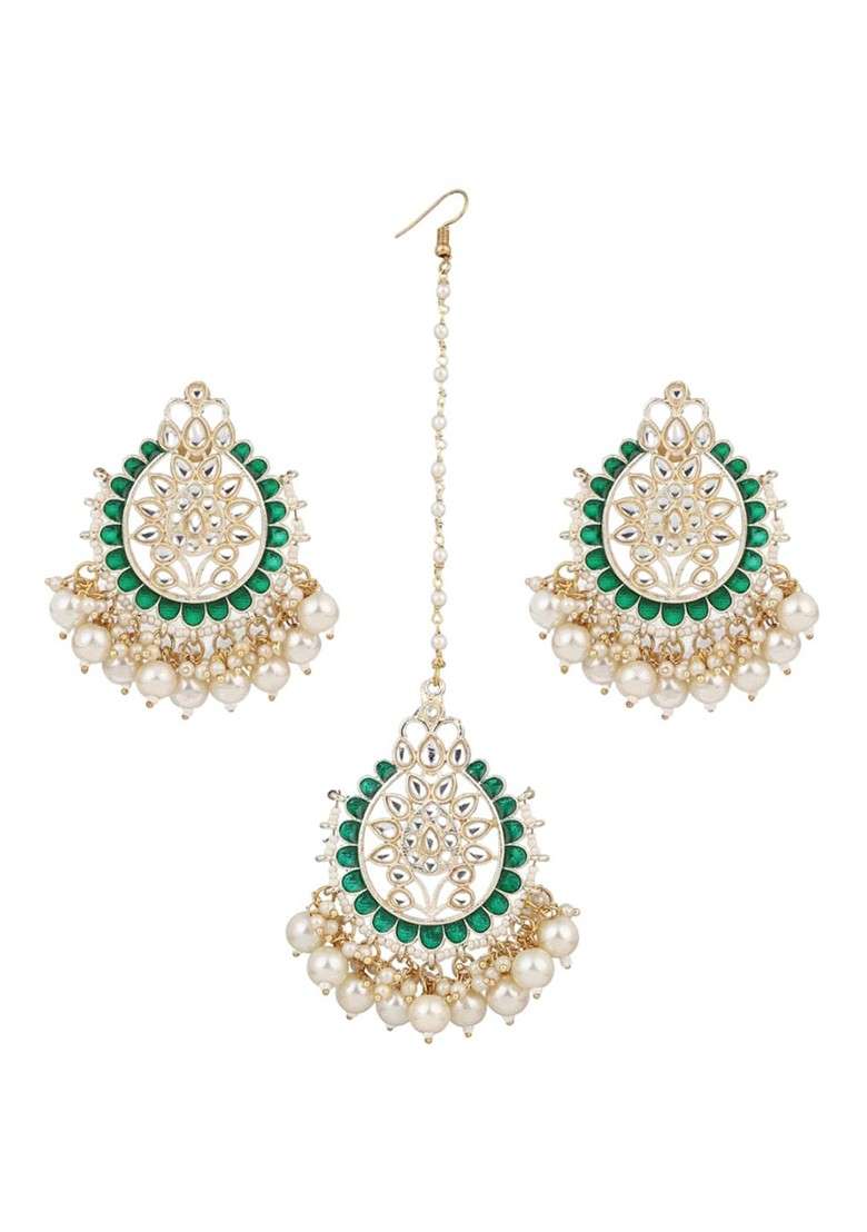 Gold Plated Kundan And Beaded Jewellery Set - Indya