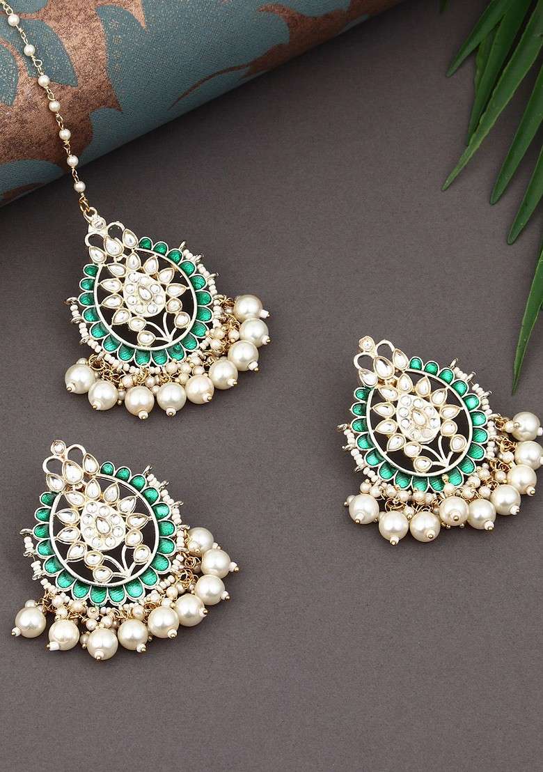 Gold Plated Kundan And Beaded Jewellery Set - Indya