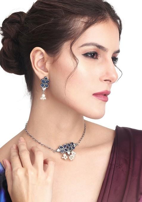 Silver Plated Stone Studded Jewellery Set