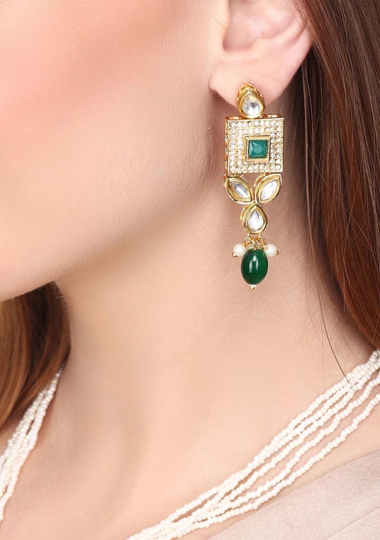 Gold Plated Kundan Studded And Beaded Necklace And Earrings