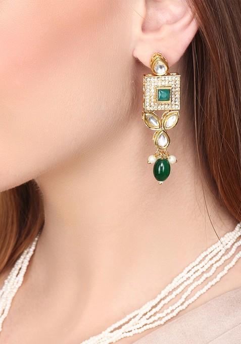 Gold Plated Kundan Studded And Beaded Necklace And Earrings