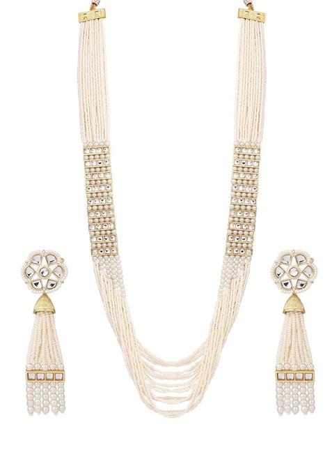 Gold Plated Kundan Studded And Beaded Jewellery Set