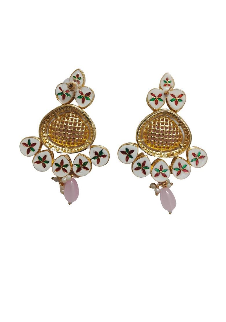 Gold Plated Kundan Studded And Beaded Necklace And Earrings