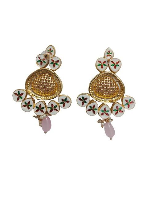 Gold Plated Kundan Studded And Beaded Necklace And Earrings