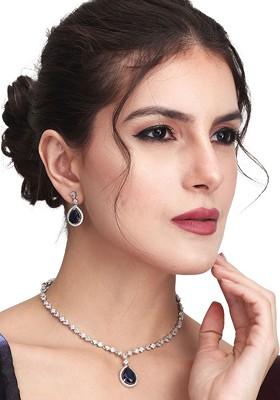 Silver Plated Cz Studded Jewellery Set