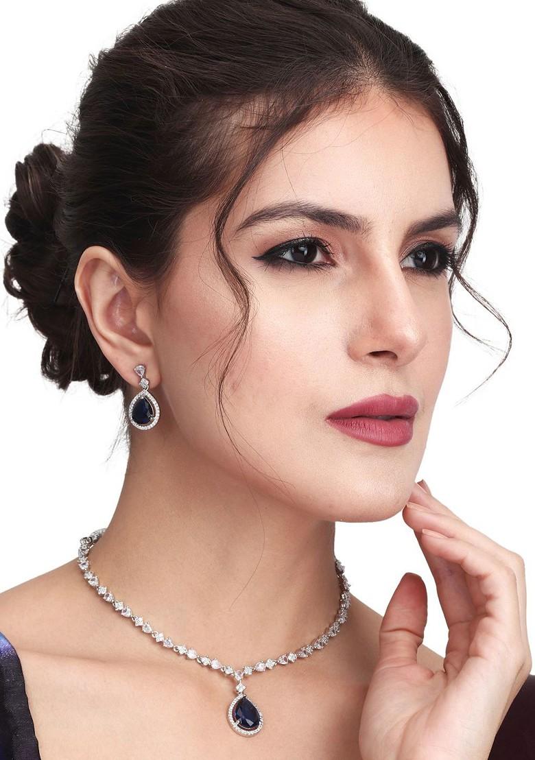 Silver Plated Cz Studded Jewellery Set