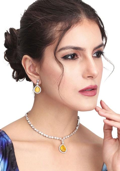 Silver Plated Cz Studded Jewellery Set