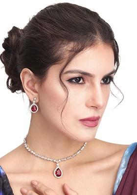 Silver Plated Cz Studded Jewellery Set