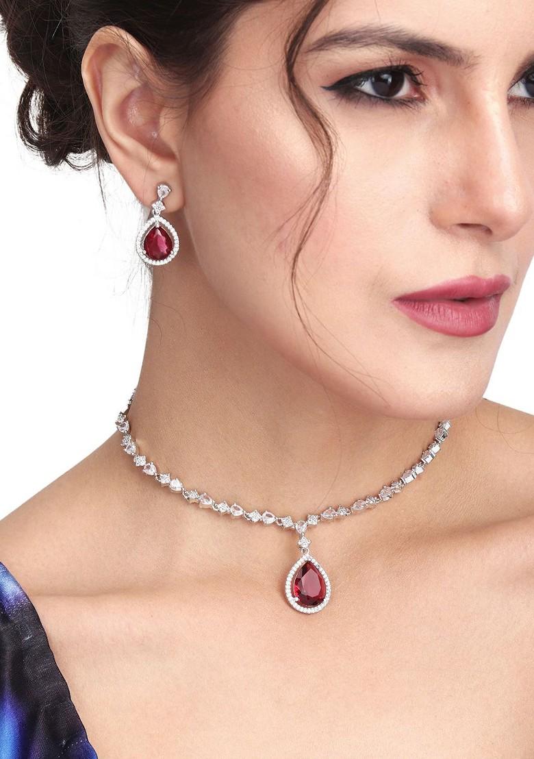 Silver Plated Cz Studded Jewellery Set