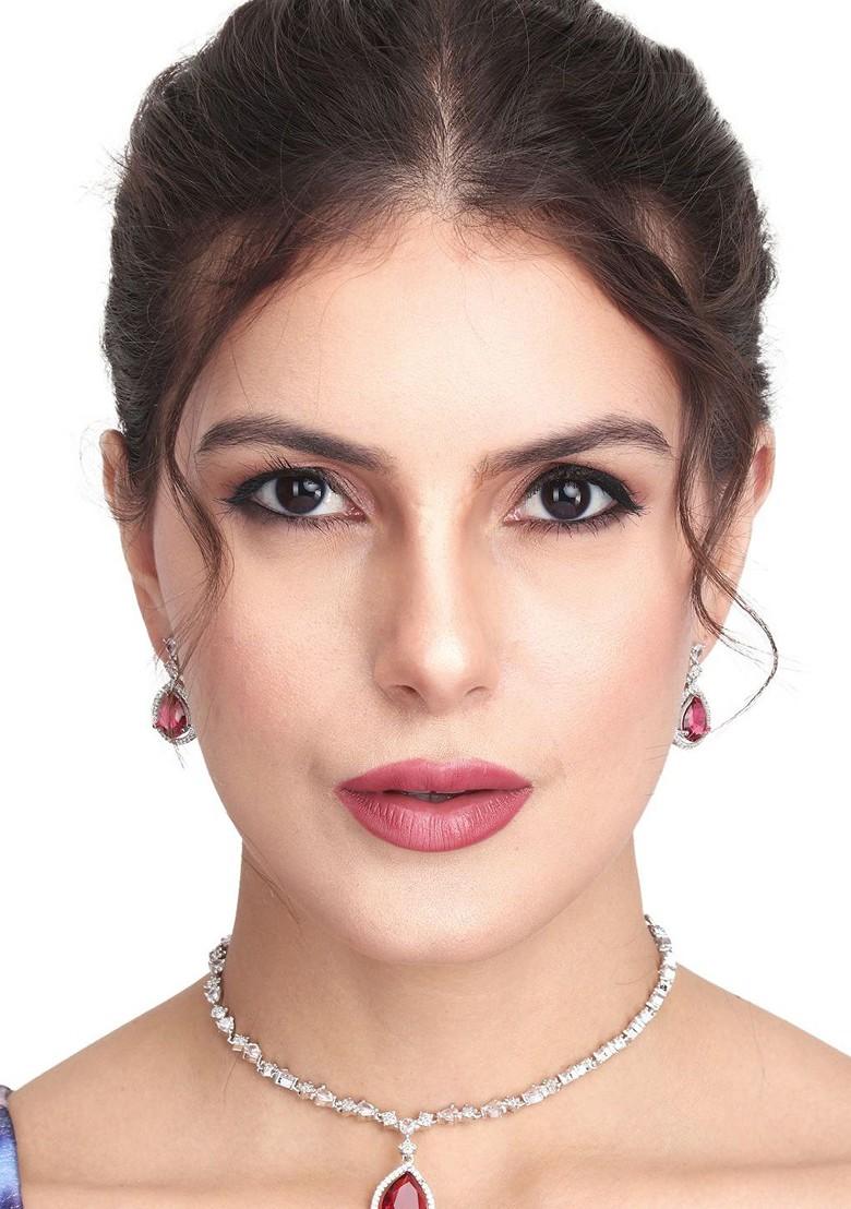 Silver Plated Cz Studded Jewellery Set