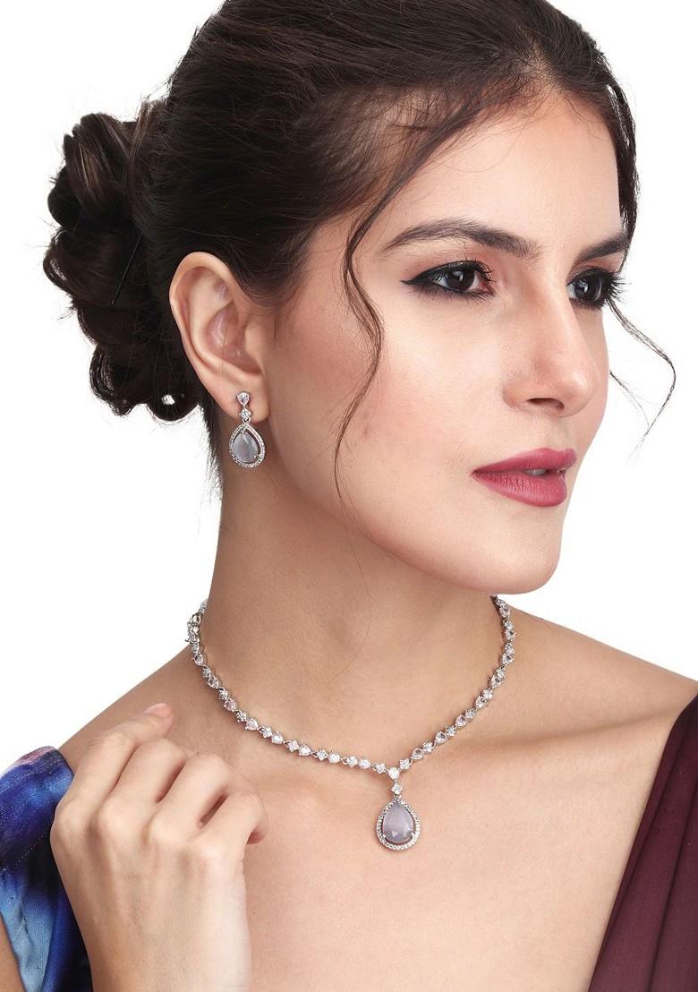 Silver Plated Cubic Zirconia Studded Necklace Set