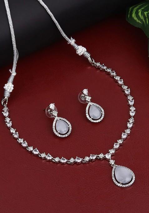 Silver Plated Cubic Zirconia Studded Necklace Set