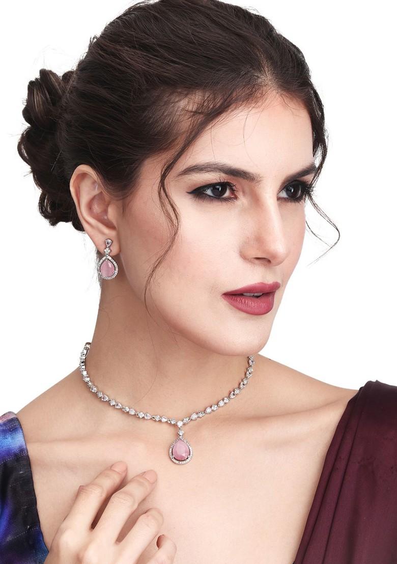 Silver Plated Cubic Zirconia Studded Necklace Set