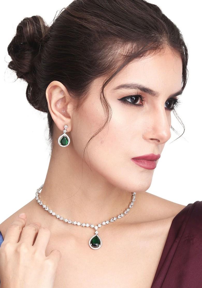 Silver Plated Cz Studded Jewellery Set