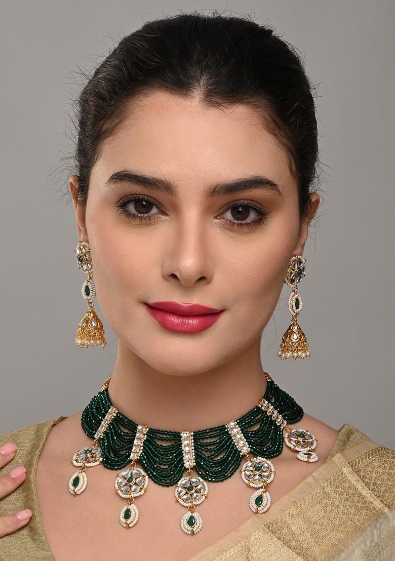 Gold Plated Kundan Studded And Beaded Jewellery Set