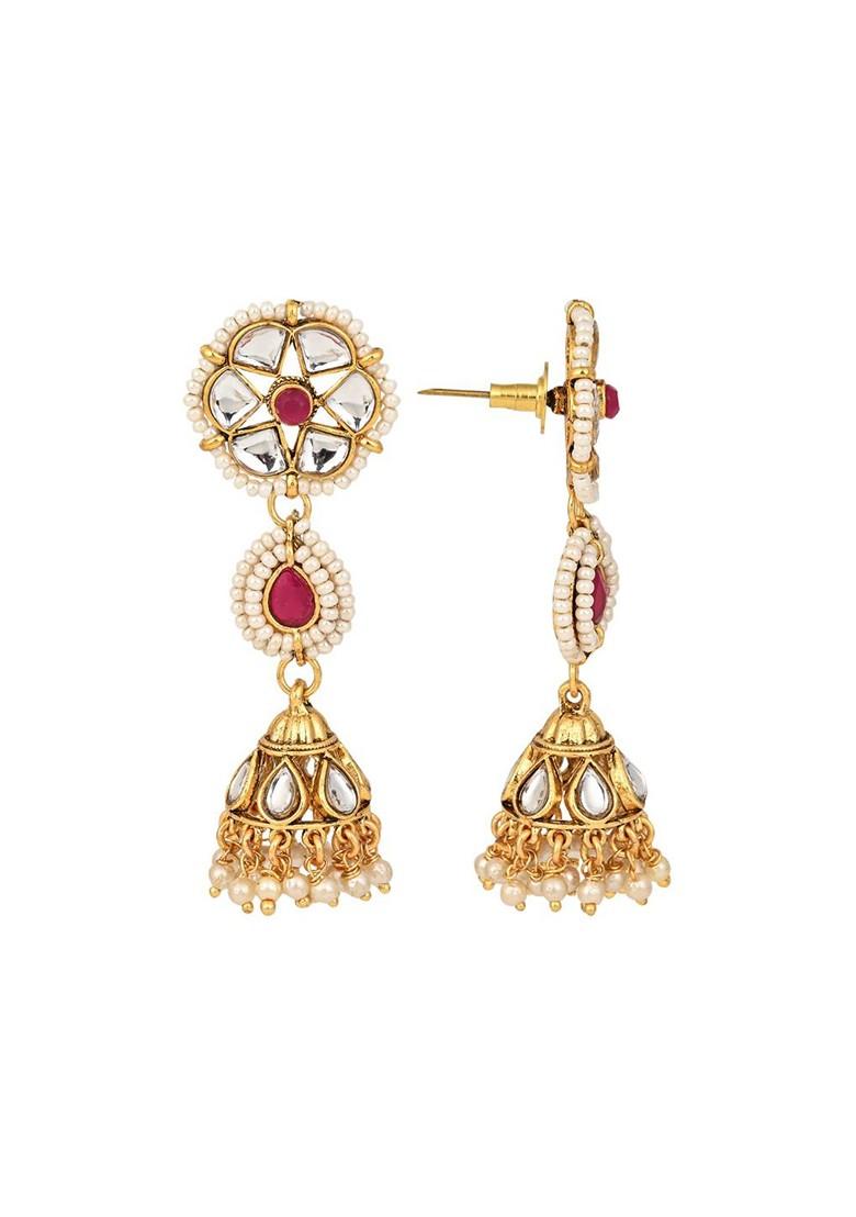 Gold Plated Kundan Studded And Beaded Jewellery Set
