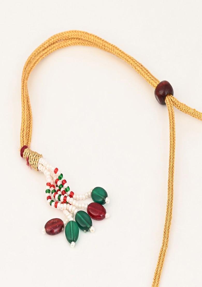 Gold Plated Artificial Stones Studded And Beaded Neckless And Earrings